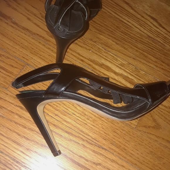 2/$25 Design Lab Black shiny vinyl stiletto cage heels - Picture 6 of 7